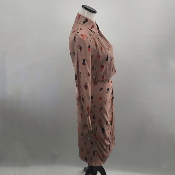 Altuzarra Kat Feather Printed Silk Midi Salmon Pink Dress 36 - Picture 8 of 12